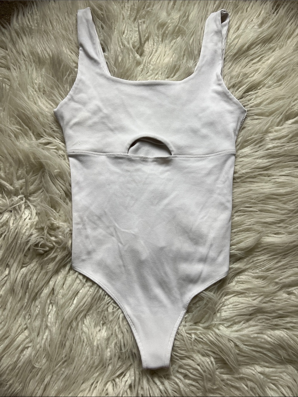 Abercrombie & Fitch White Ribbed Tank Top Bodysuit with Cut Out